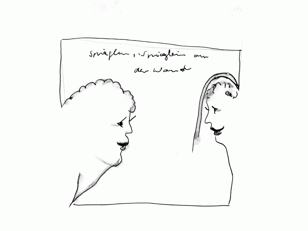 Einstrichzeichnung mit Frau vor Spiegel